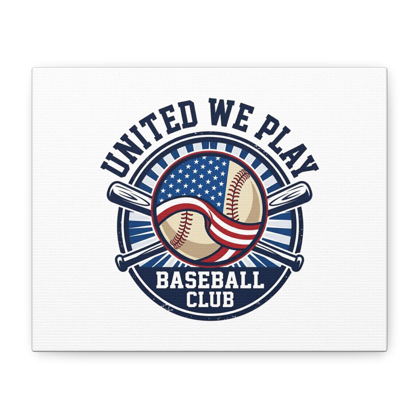 United We Play Baseball Club Canvas | Patriotic Baseball Graphic, Vintage Ballpark Aesthetic