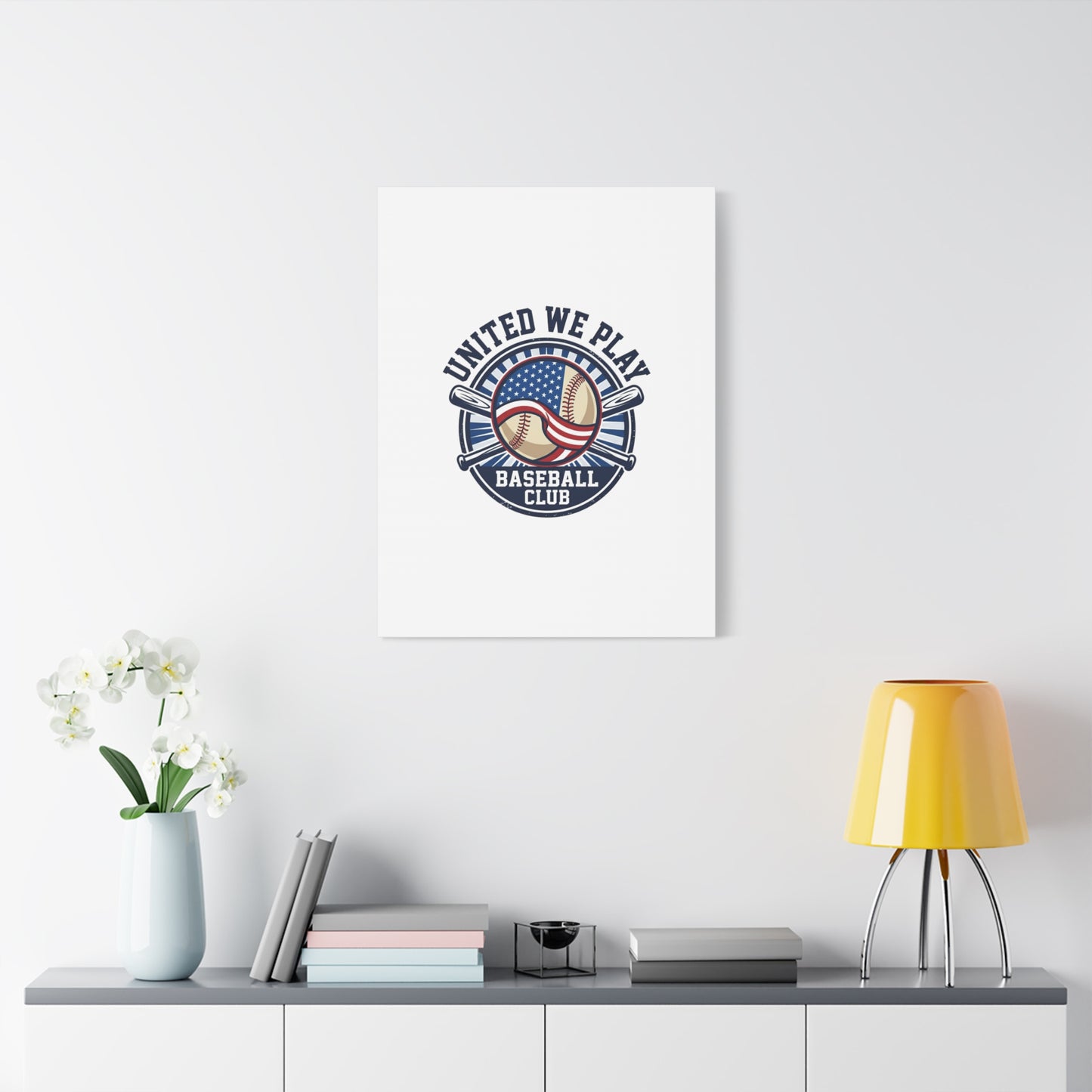 United We Play Baseball Club Canvas | Patriotic Baseball Graphic, Vintage Ballpark Aesthetic