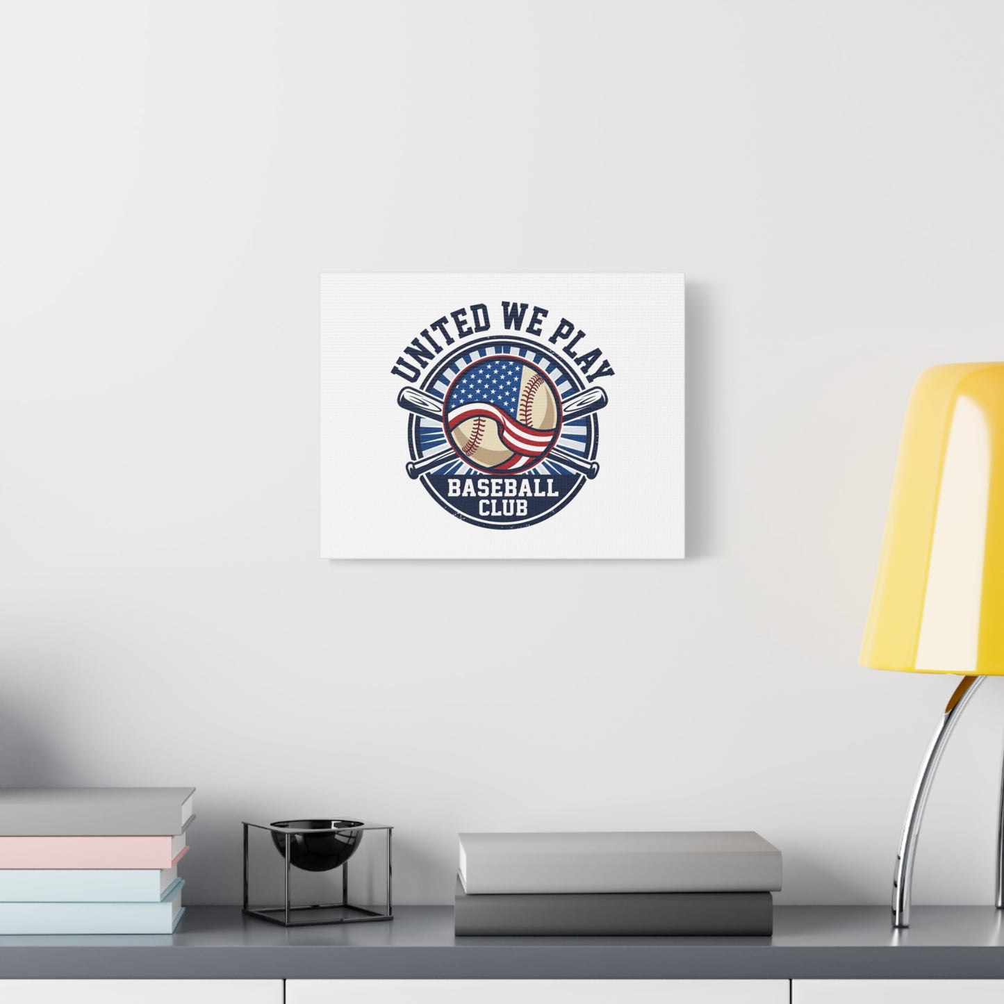 United We Play Baseball Club Canvas | Patriotic Baseball Graphic, Vintage Ballpark Aesthetic