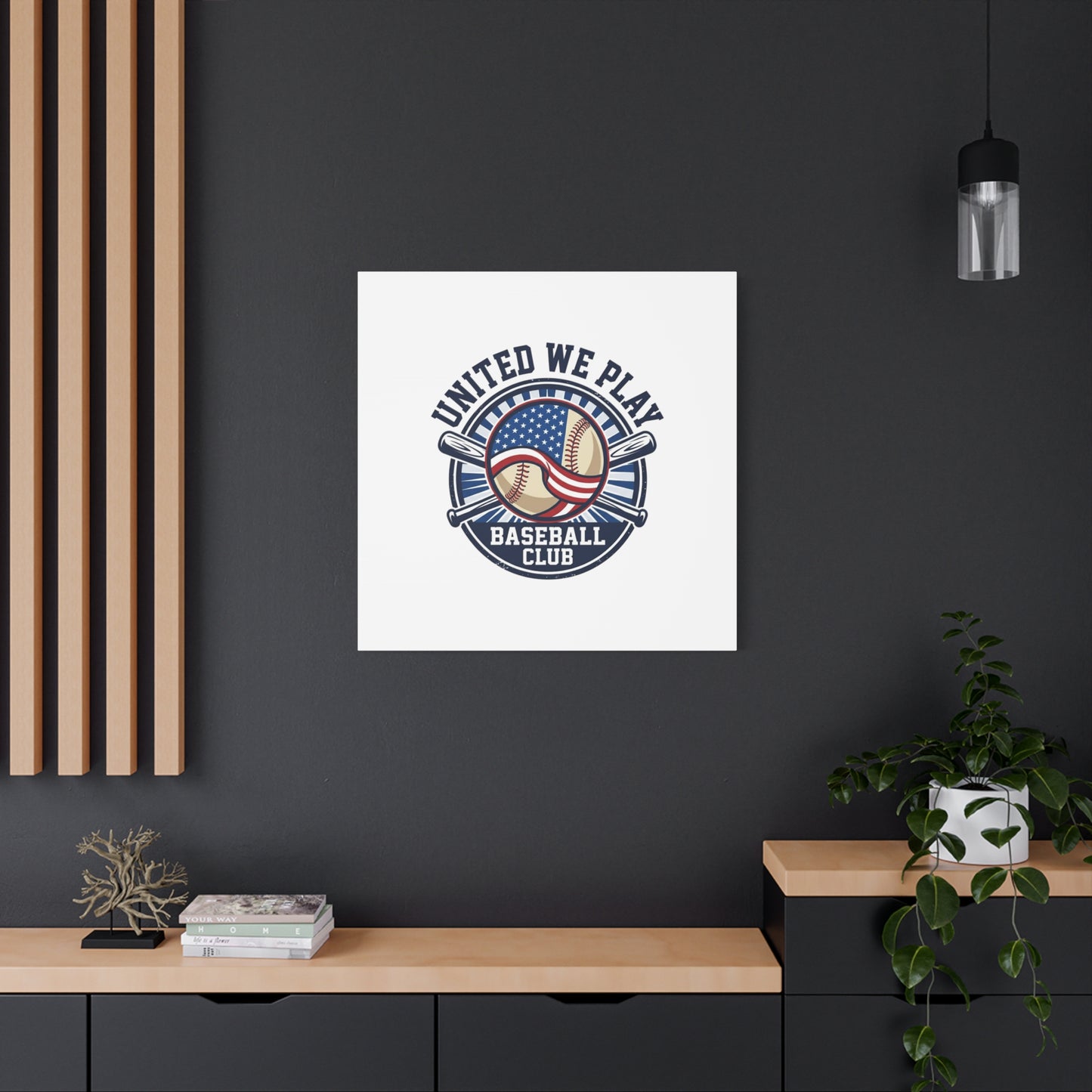 United We Play Baseball Club Canvas | Patriotic Baseball Graphic, Vintage Ballpark Aesthetic