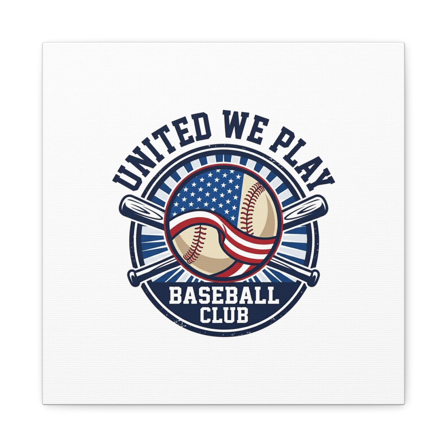 United We Play Baseball Club Canvas | Patriotic Baseball Graphic, Vintage Ballpark Aesthetic
