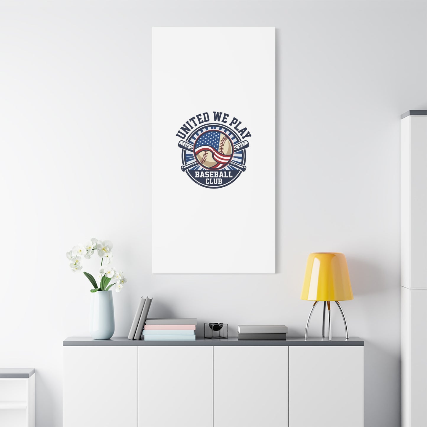 United We Play Baseball Club Canvas | Patriotic Baseball Graphic, Vintage Ballpark Aesthetic