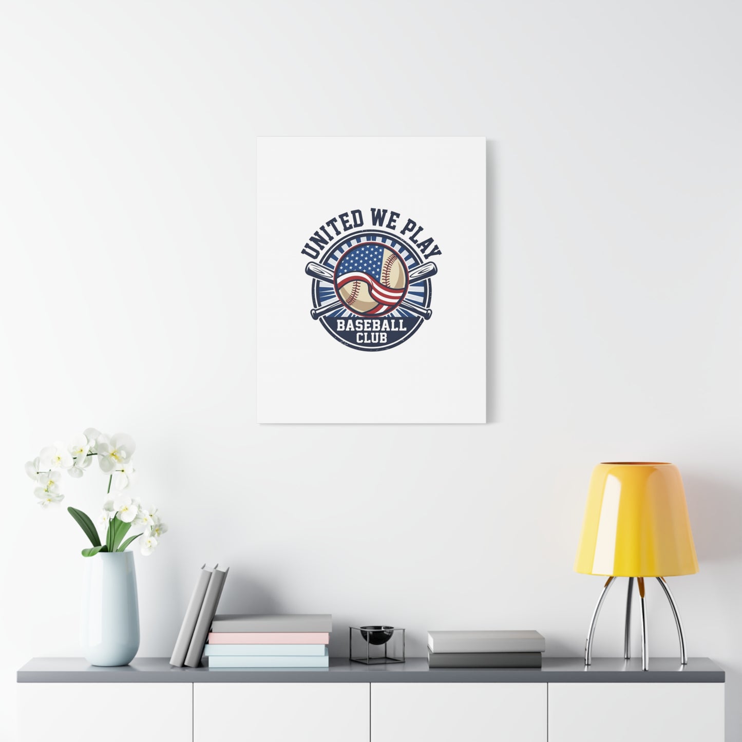 United We Play Baseball Club Canvas | Patriotic Baseball Graphic, Vintage Ballpark Aesthetic