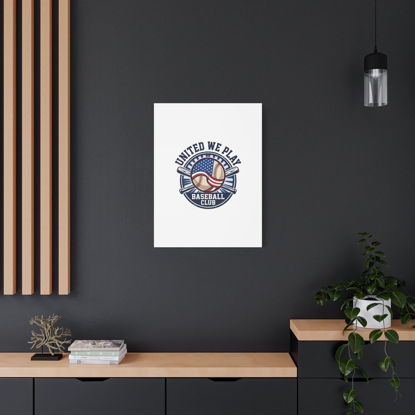 United We Play Baseball Club Canvas | Patriotic Baseball Graphic, Vintage Ballpark Aesthetic