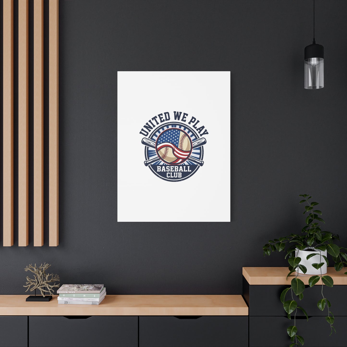 United We Play Baseball Club Canvas | Patriotic Baseball Graphic, Vintage Ballpark Aesthetic
