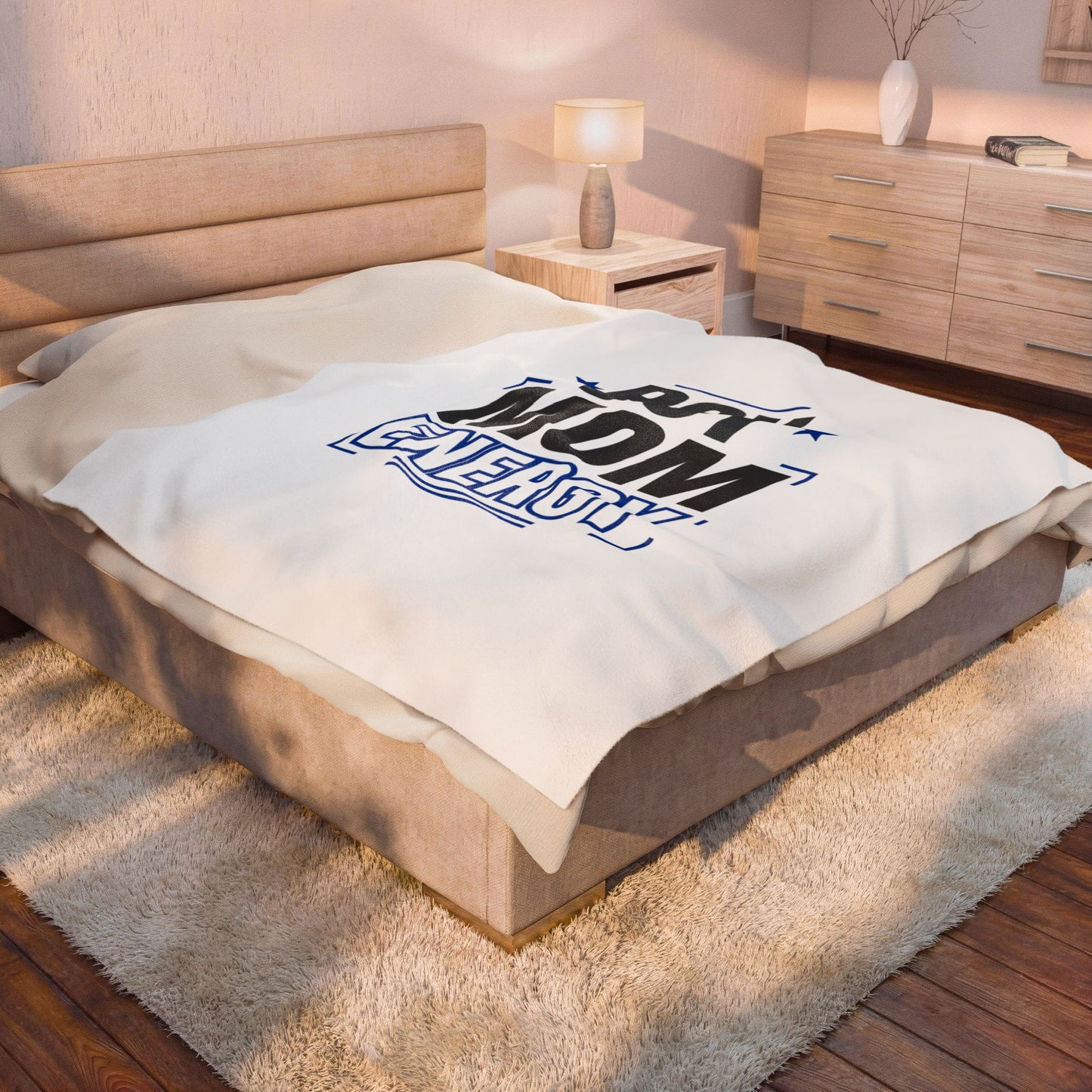 Boy Mom Energy Velveteen Plush Blanket | Minimal Typographic Mom, Mother’s Day