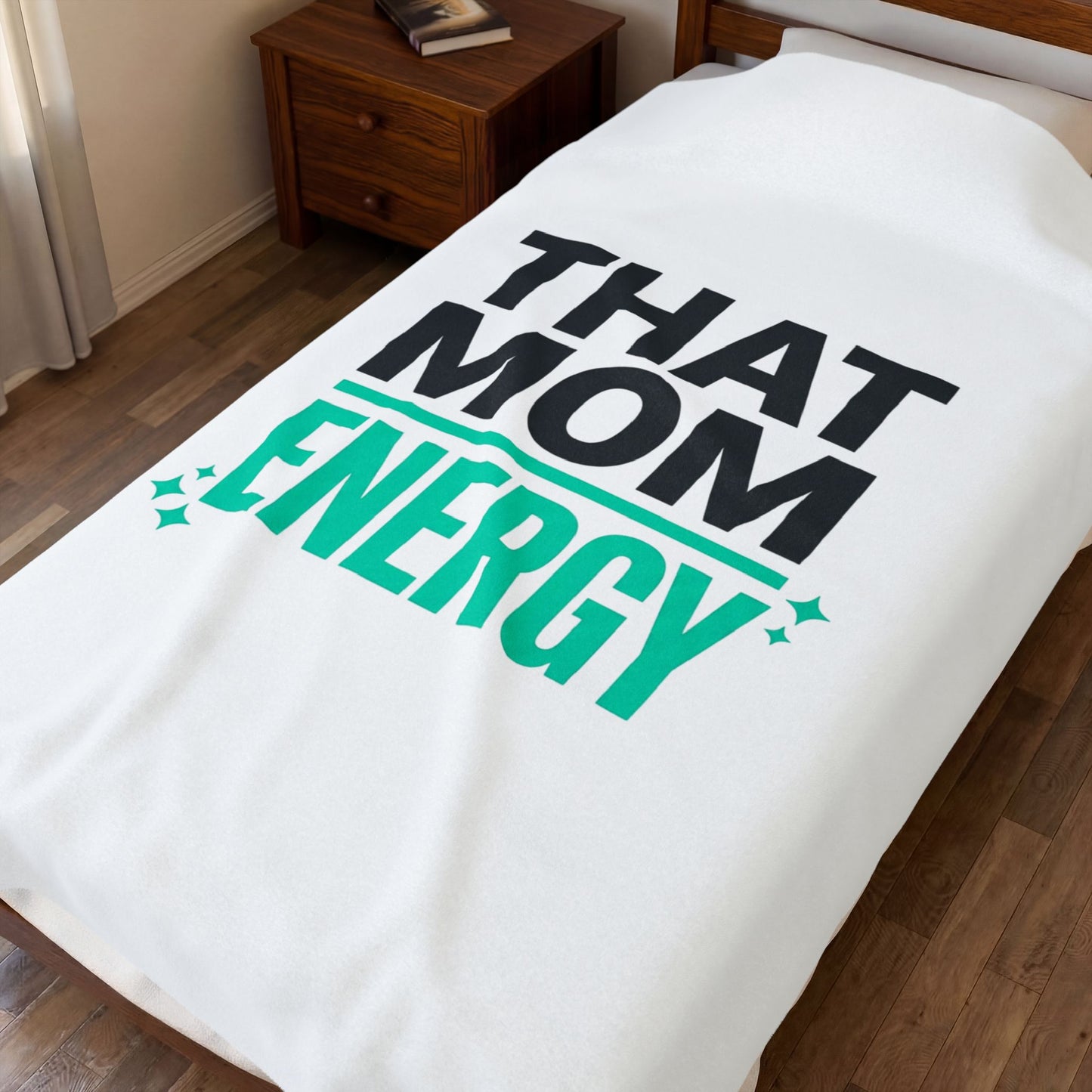 That Mom Energy Velveteen Plush Blanket | Minimal Typographic Mom, Mother's Day Mom Decor