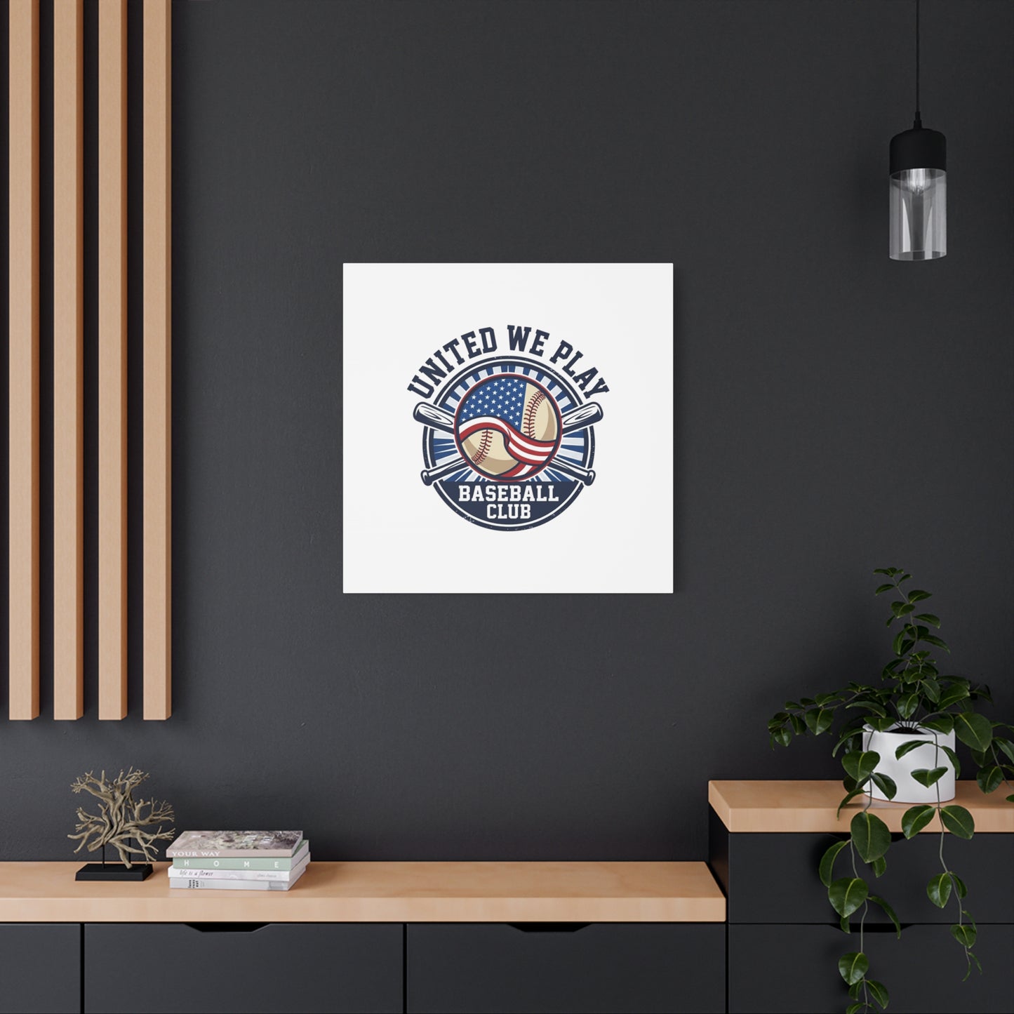 United We Play Baseball Club Canvas | Patriotic Baseball Graphic, Vintage Ballpark Aesthetic