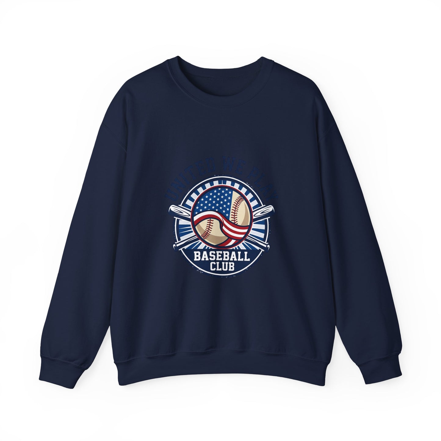 United We Play Baseball Club Sweatshirt | patriotic baseball graphic, vintage ballpark aesthetic