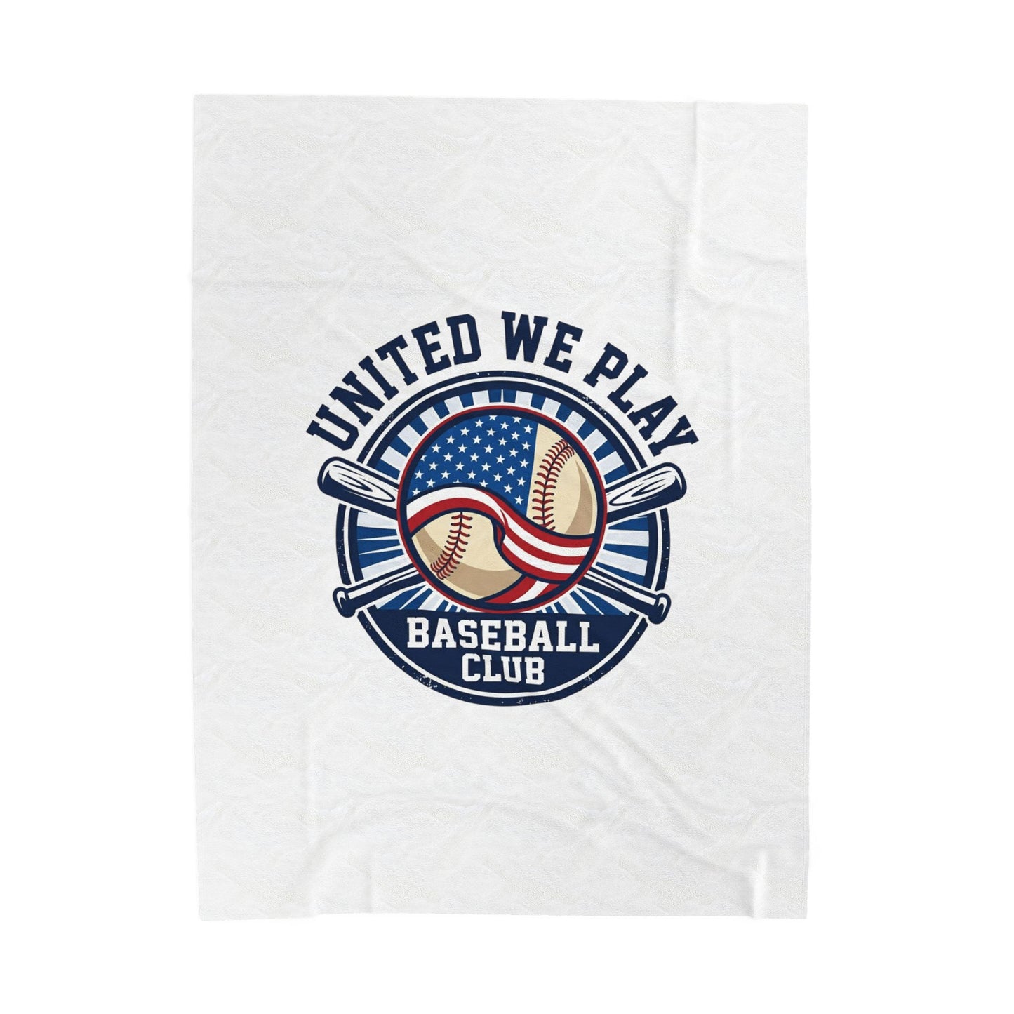 United We Play Baseball Club Velveteen Plush Blanket | patriotic baseball graphic, vintage ballpark aesthetic