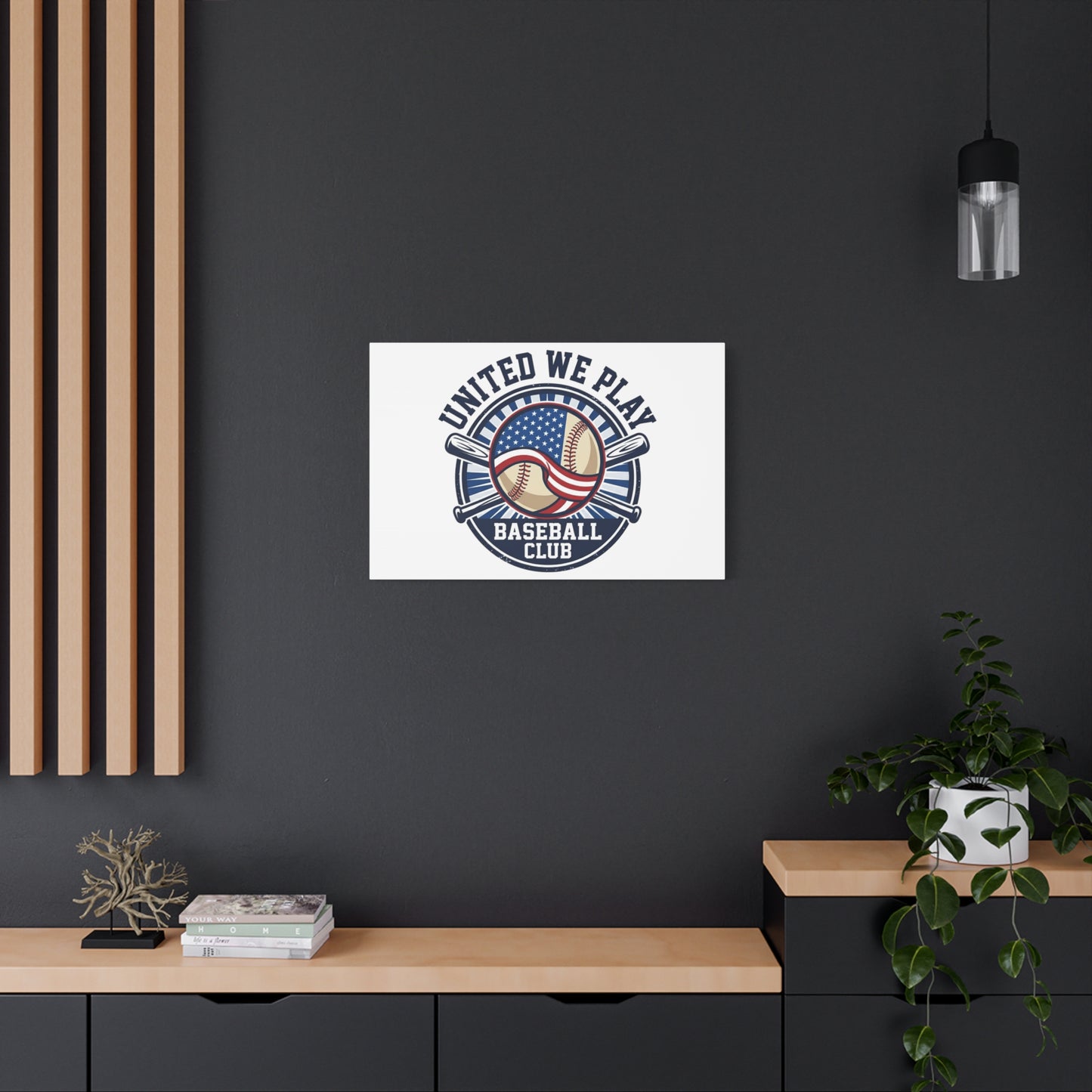 United We Play Baseball Club Canvas | Patriotic Baseball Graphic, Vintage Ballpark Aesthetic