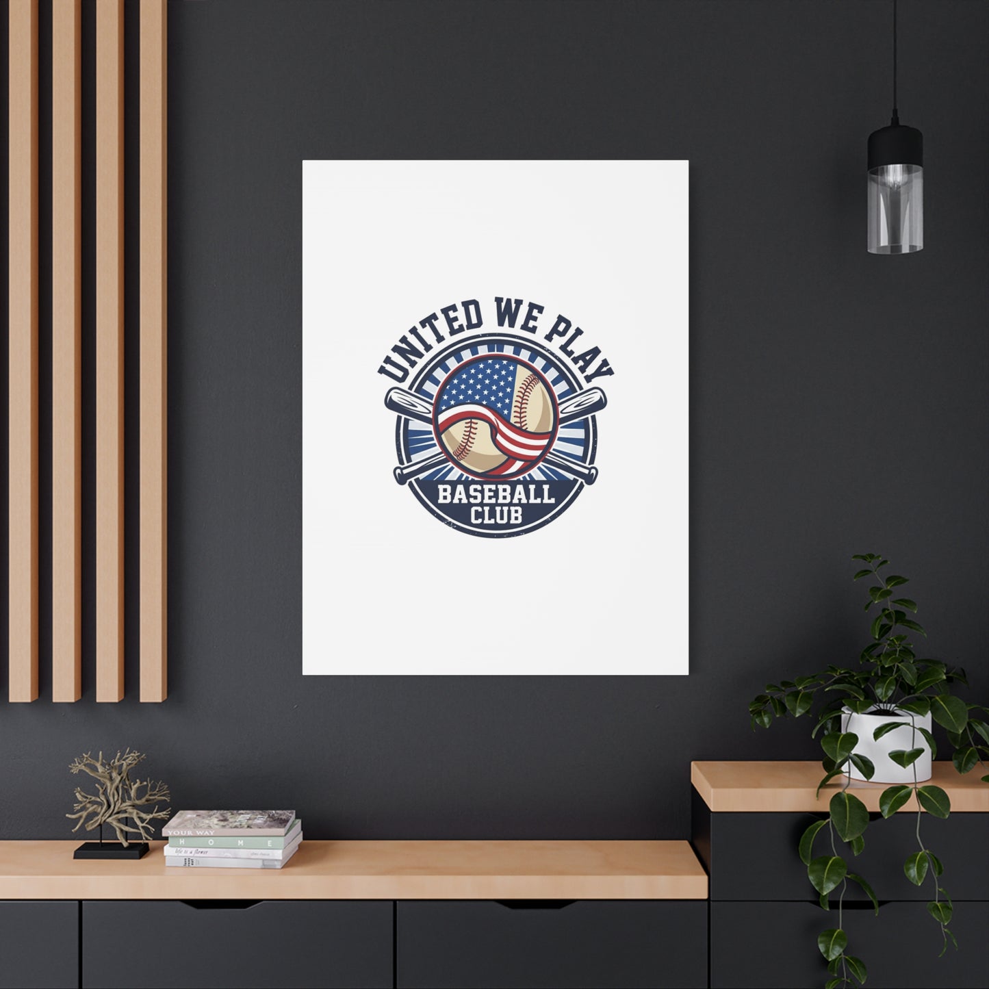 United We Play Baseball Club Canvas | Patriotic Baseball Graphic, Vintage Ballpark Aesthetic