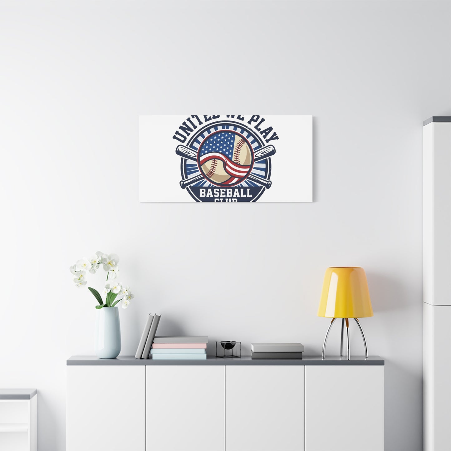 United We Play Baseball Club Canvas | Patriotic Baseball Graphic, Vintage Ballpark Aesthetic