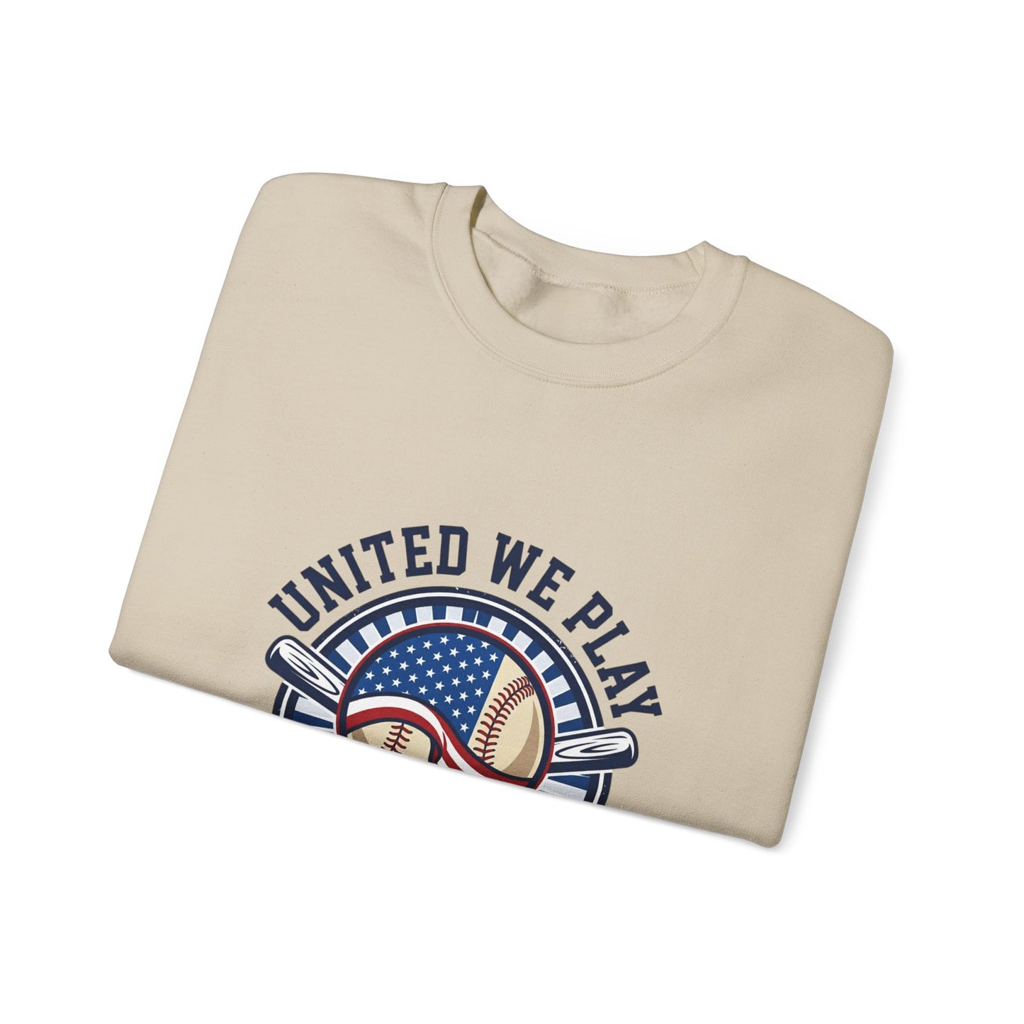 United We Play Baseball Club Sweatshirt | patriotic baseball graphic, vintage ballpark aesthetic