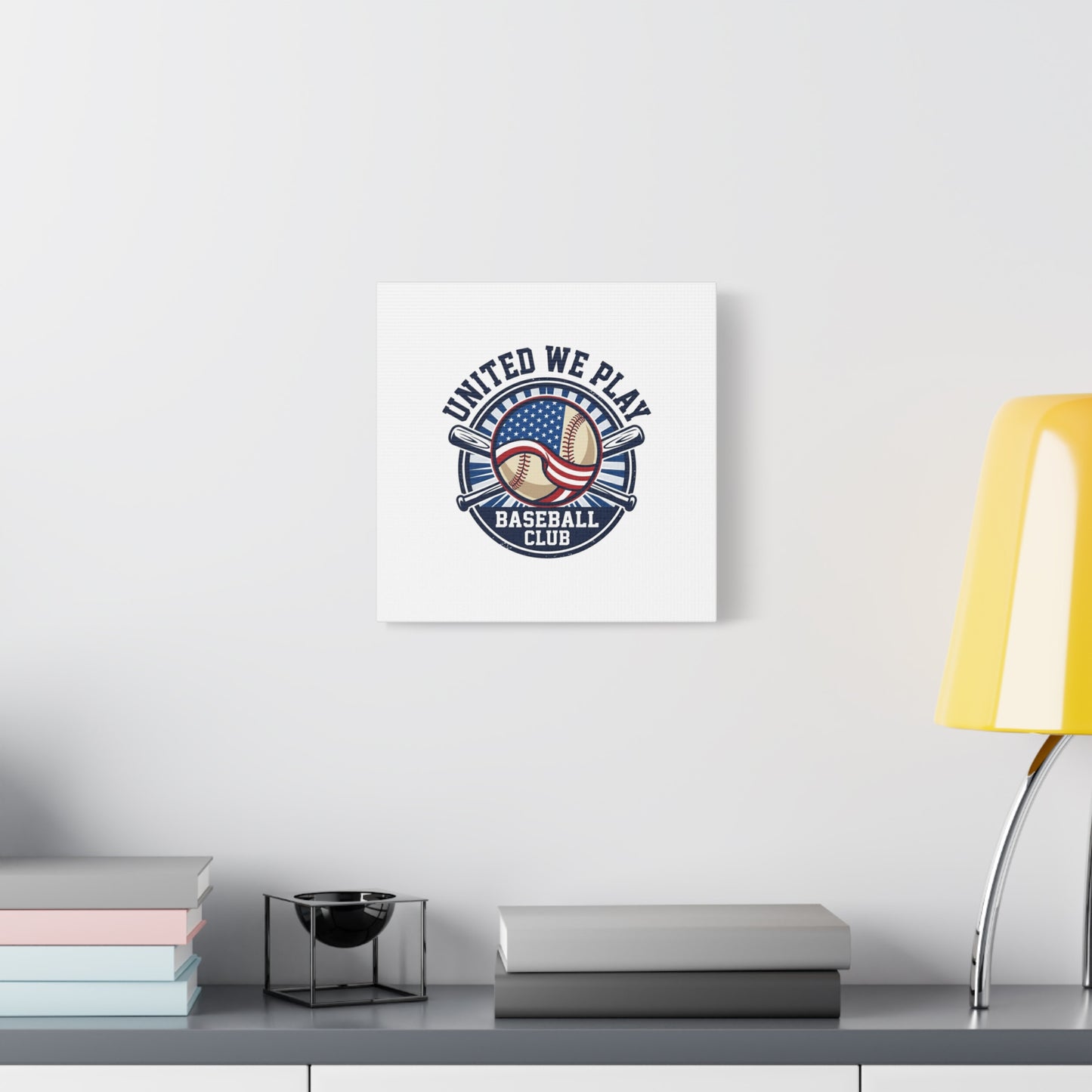 United We Play Baseball Club Canvas | Patriotic Baseball Graphic, Vintage Ballpark Aesthetic