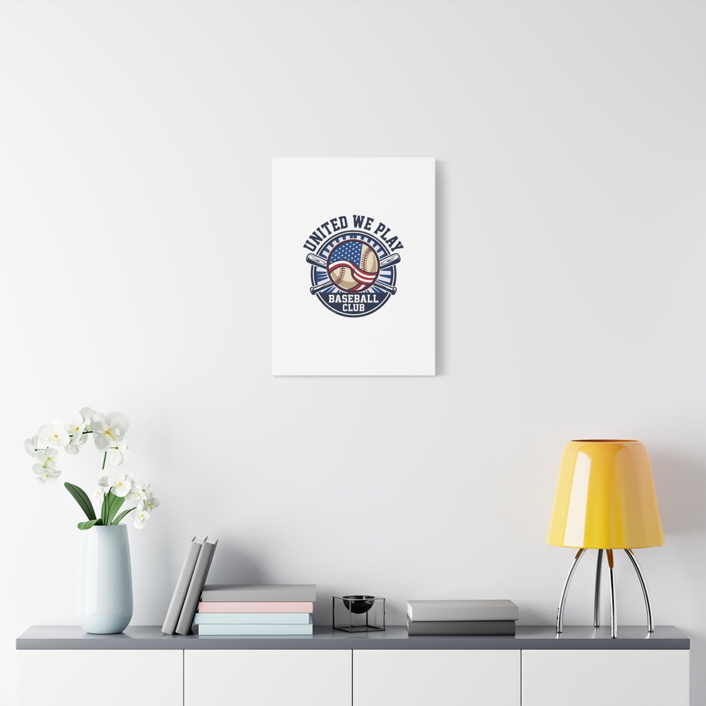 United We Play Baseball Club Canvas | Patriotic Baseball Graphic, Vintage Ballpark Aesthetic