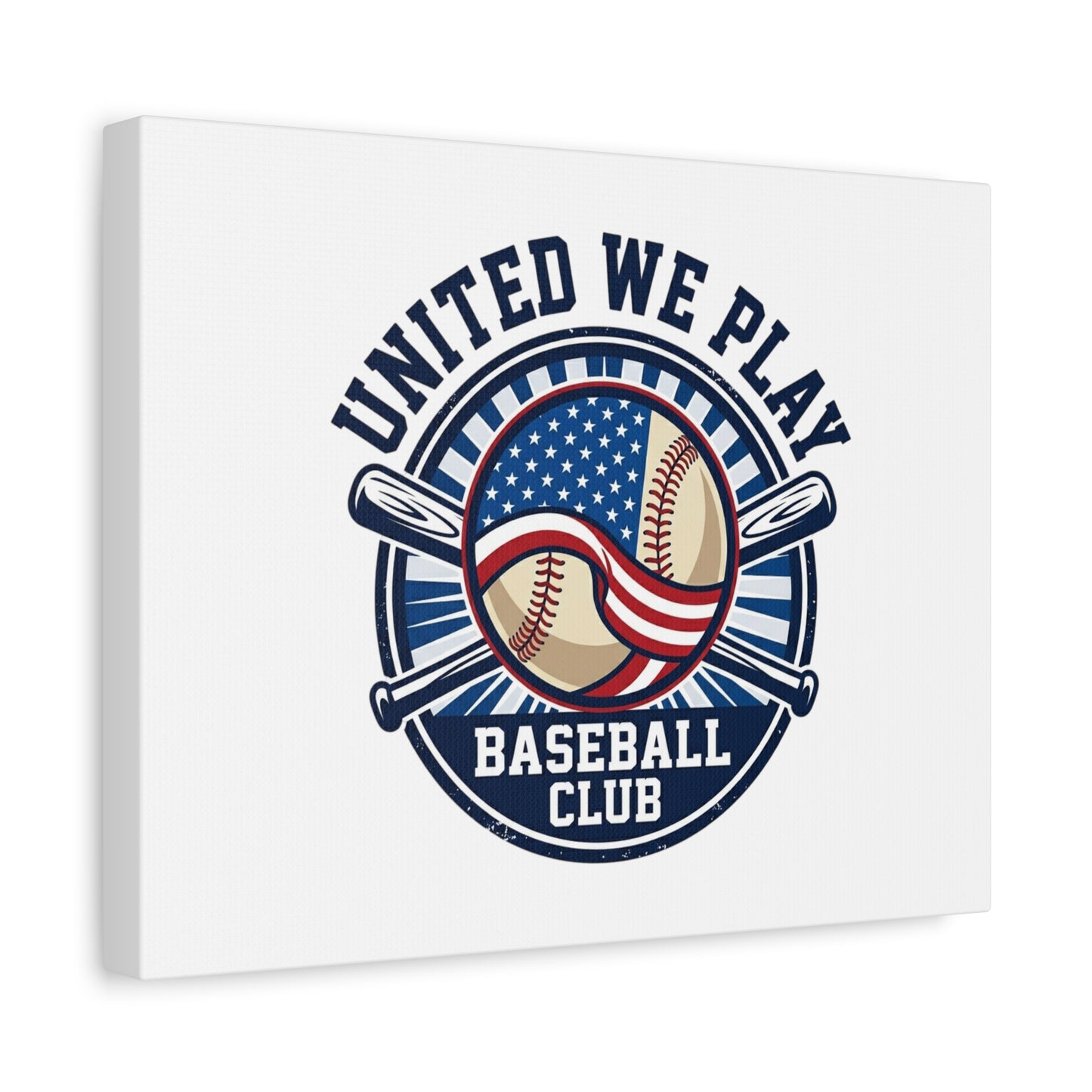 United We Play Baseball Club Canvas | Patriotic Baseball Graphic, Vintage Ballpark Aesthetic