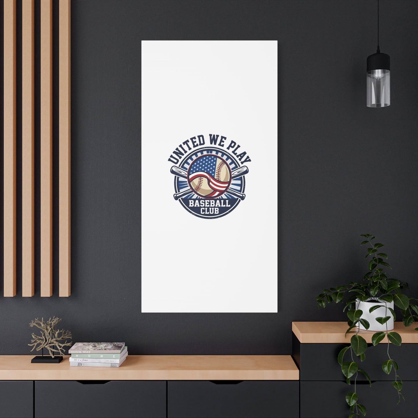 United We Play Baseball Club Canvas | Patriotic Baseball Graphic, Vintage Ballpark Aesthetic