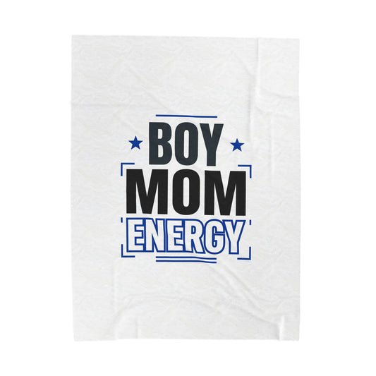 Boy Mom Energy Velveteen Plush Blanket | Minimal Typographic Mom, Mother’s Day