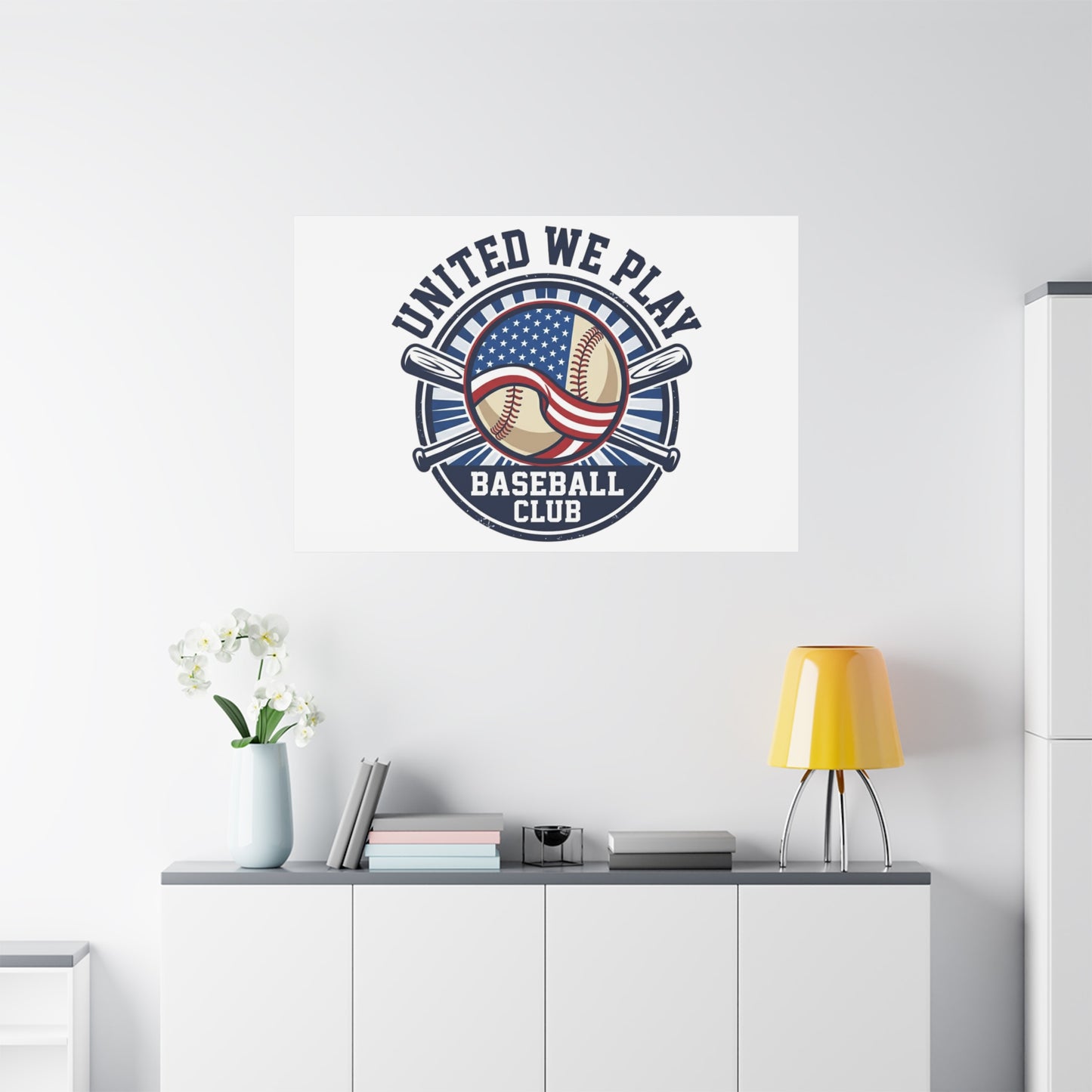 United We Play Baseball Club Canvas | Patriotic Baseball Graphic, Vintage Ballpark Aesthetic