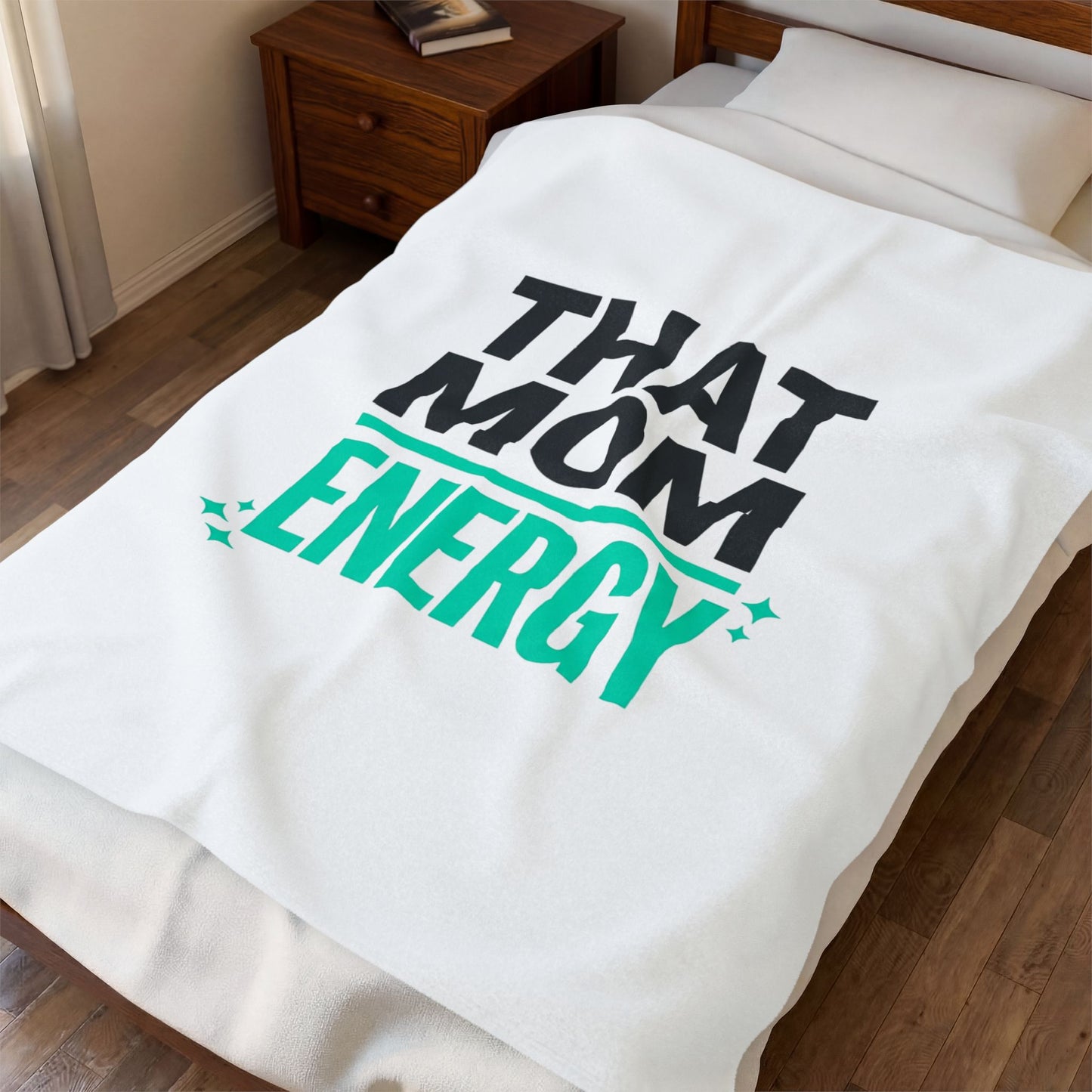 That Mom Energy Velveteen Plush Blanket | Minimal Typographic Mom, Mother's Day Mom Decor