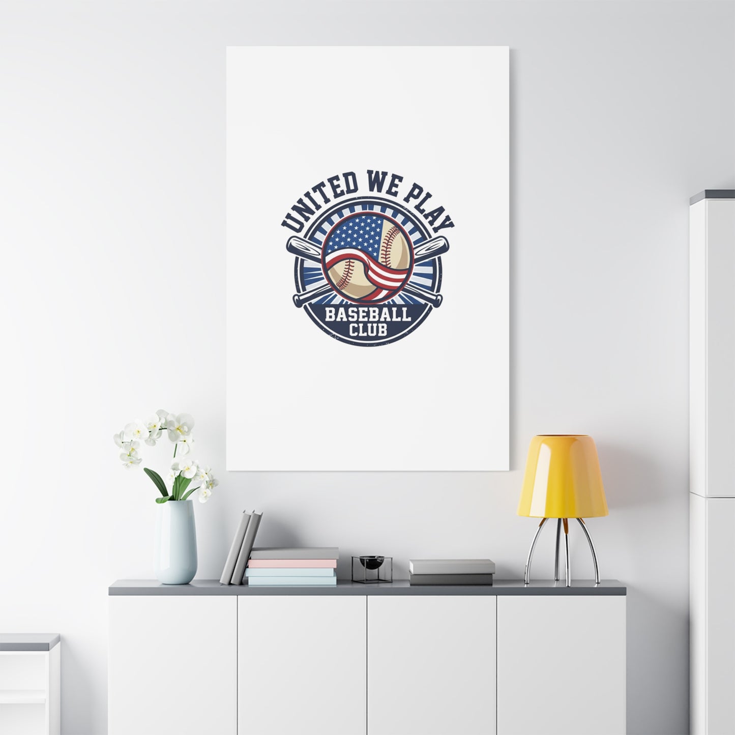 United We Play Baseball Club Canvas | Patriotic Baseball Graphic, Vintage Ballpark Aesthetic
