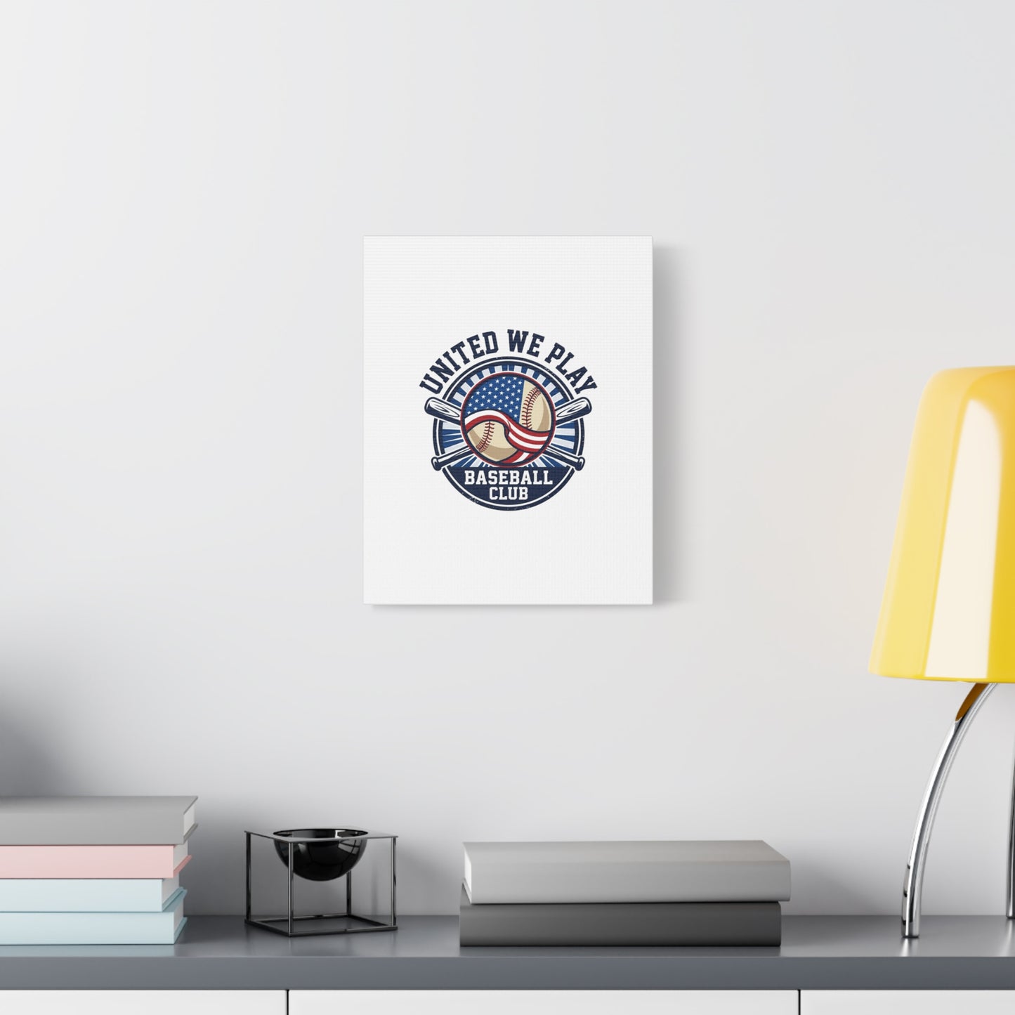 United We Play Baseball Club Canvas | Patriotic Baseball Graphic, Vintage Ballpark Aesthetic