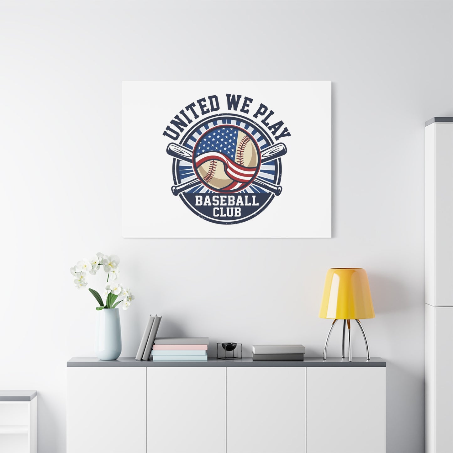 United We Play Baseball Club Canvas | Patriotic Baseball Graphic, Vintage Ballpark Aesthetic