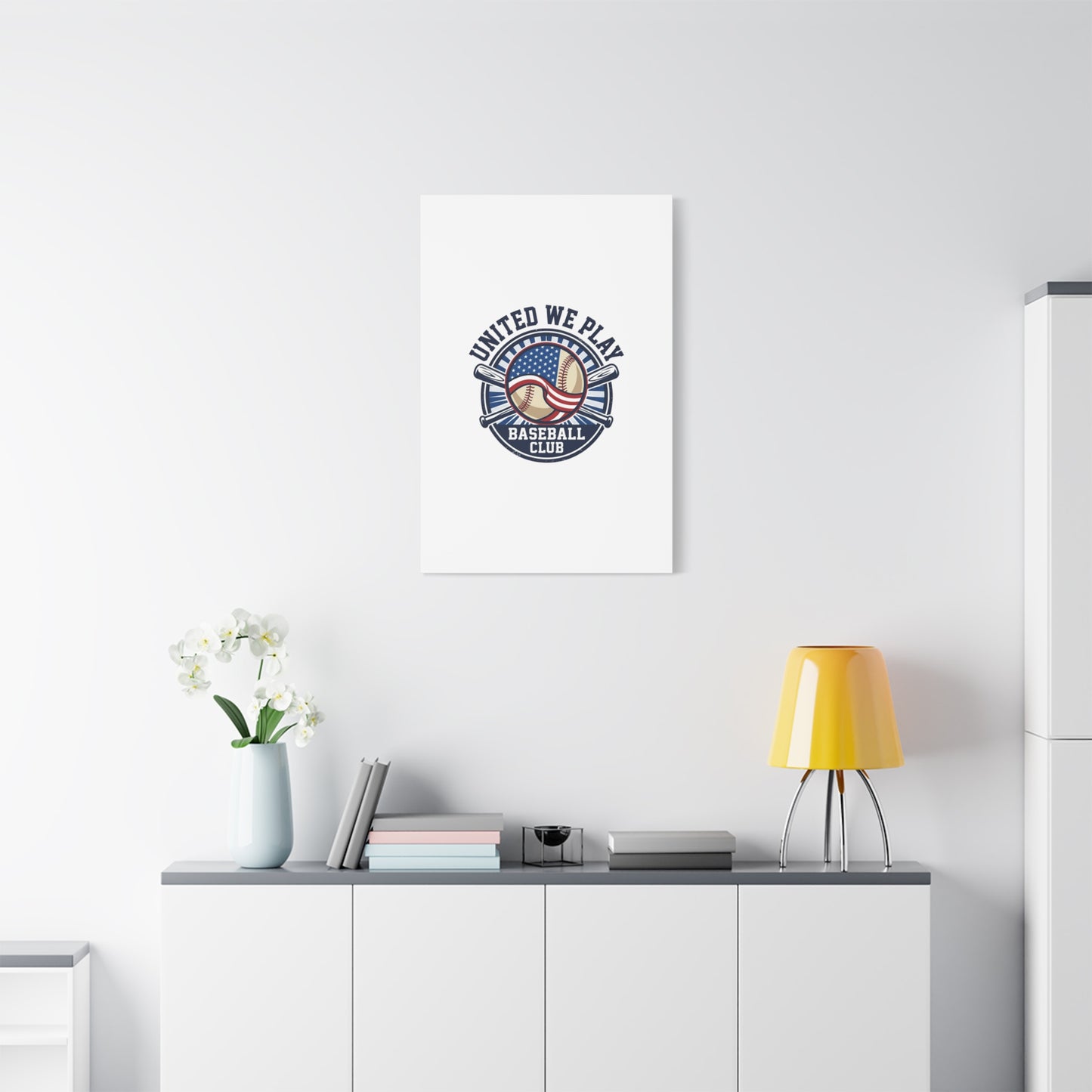 United We Play Baseball Club Canvas | Patriotic Baseball Graphic, Vintage Ballpark Aesthetic