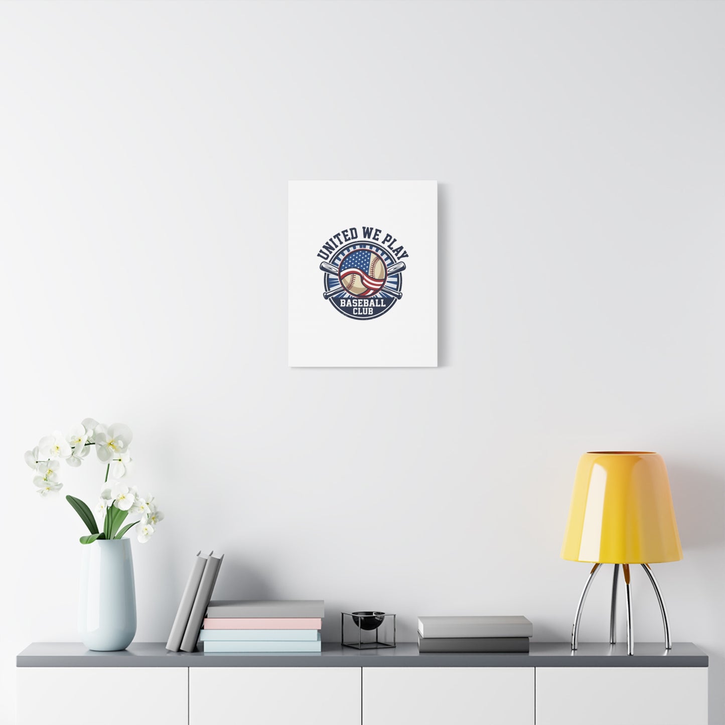 United We Play Baseball Club Canvas | Patriotic Baseball Graphic, Vintage Ballpark Aesthetic