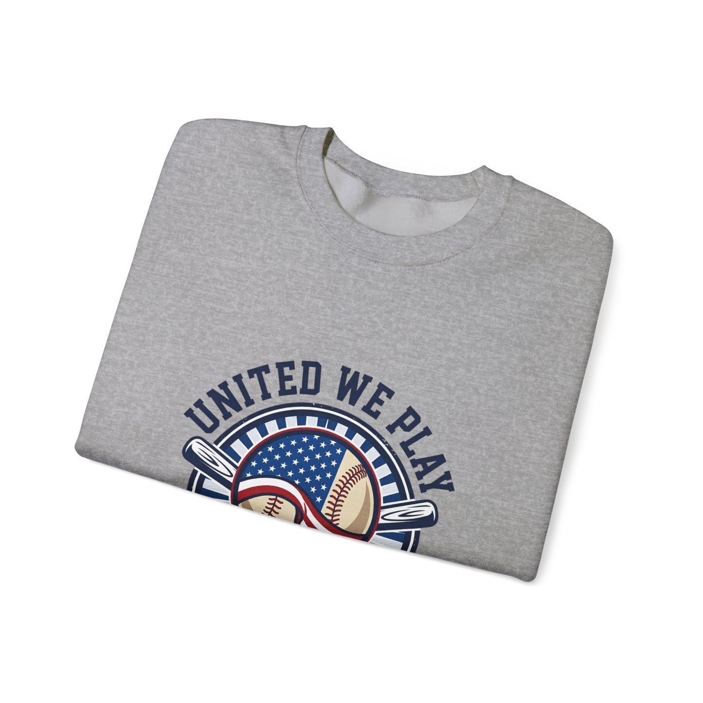 United We Play Baseball Club Sweatshirt | patriotic baseball graphic, vintage ballpark aesthetic