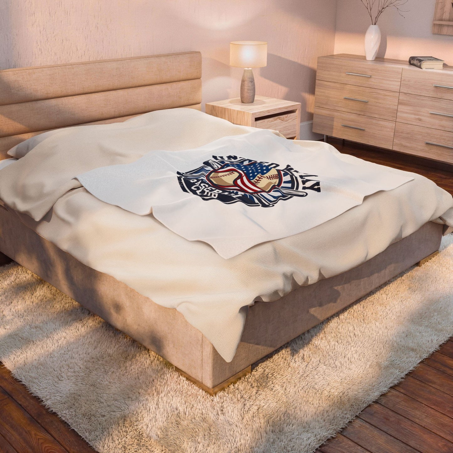 United We Play Baseball Club Velveteen Plush Blanket | patriotic baseball graphic, vintage ballpark aesthetic