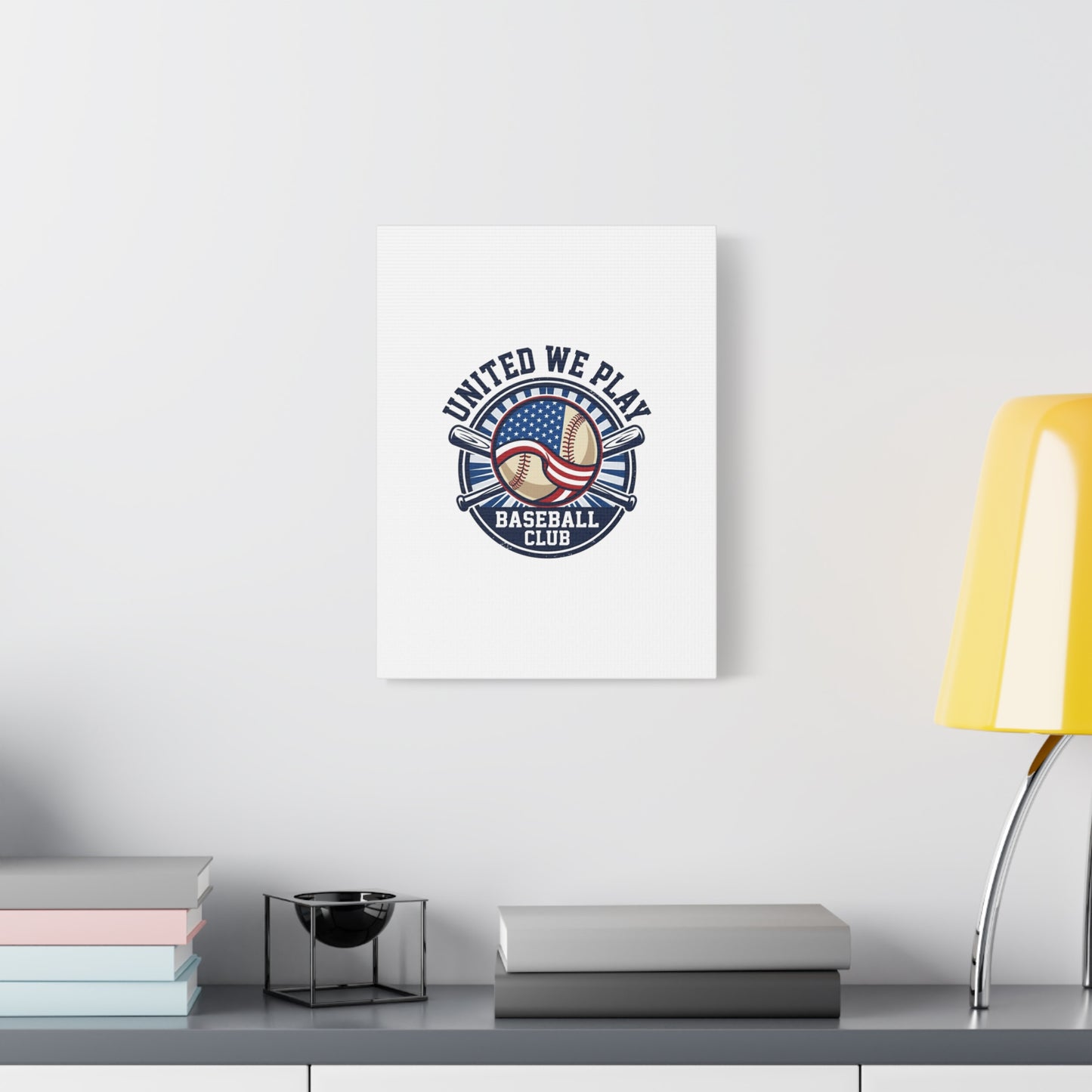 United We Play Baseball Club Canvas | Patriotic Baseball Graphic, Vintage Ballpark Aesthetic