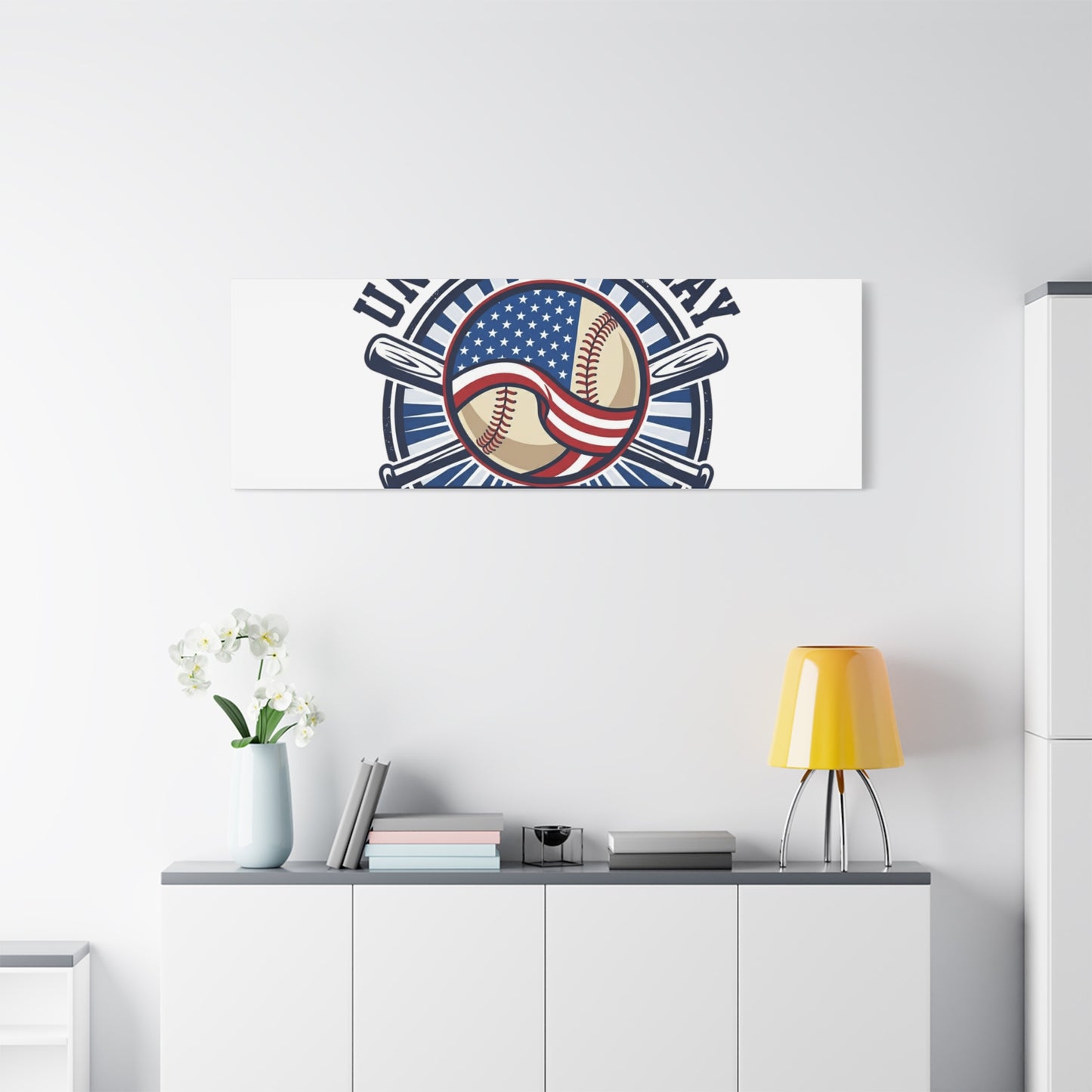 United We Play Baseball Club Canvas | Patriotic Baseball Graphic, Vintage Ballpark Aesthetic