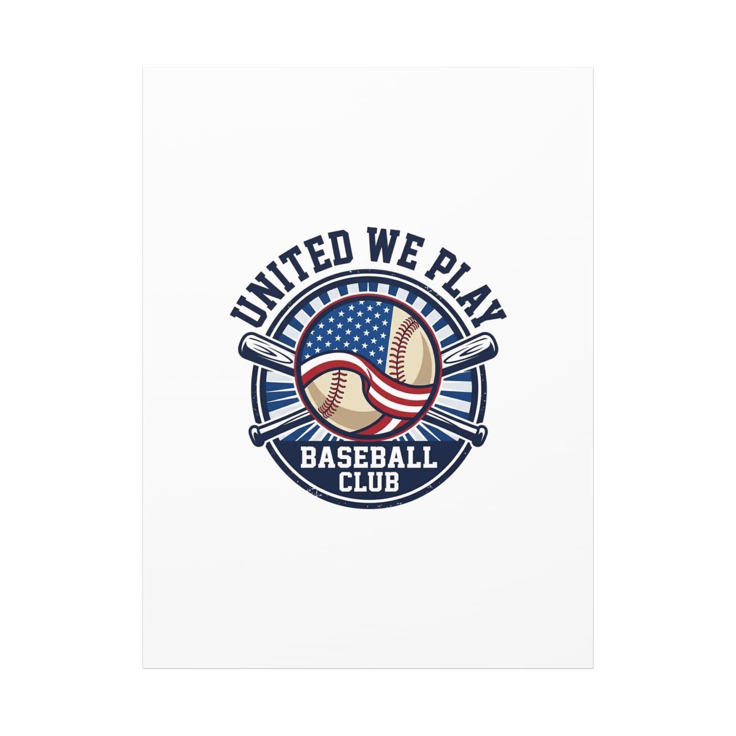 United We Play Baseball Club Canvas | Patriotic Baseball Graphic, Vintage Ballpark Aesthetic