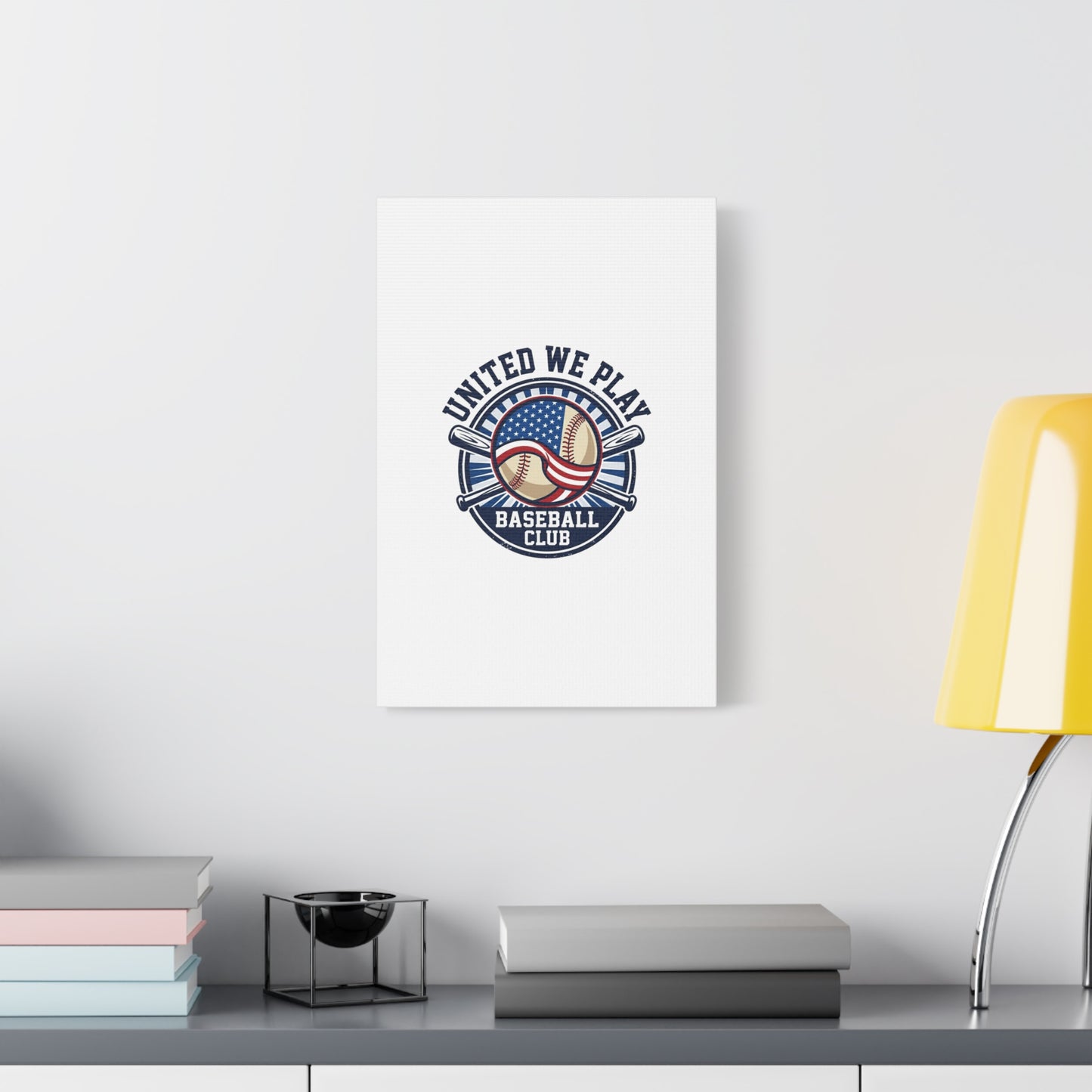 United We Play Baseball Club Canvas | Patriotic Baseball Graphic, Vintage Ballpark Aesthetic