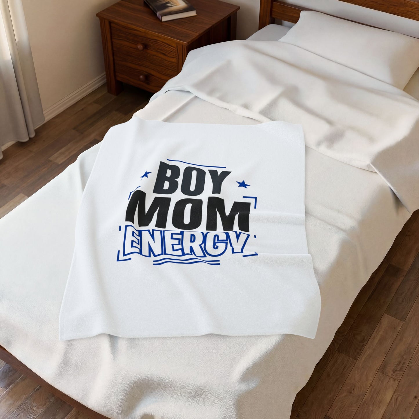 Boy Mom Energy Velveteen Plush Blanket | Minimal Typographic Mom, Mother’s Day
