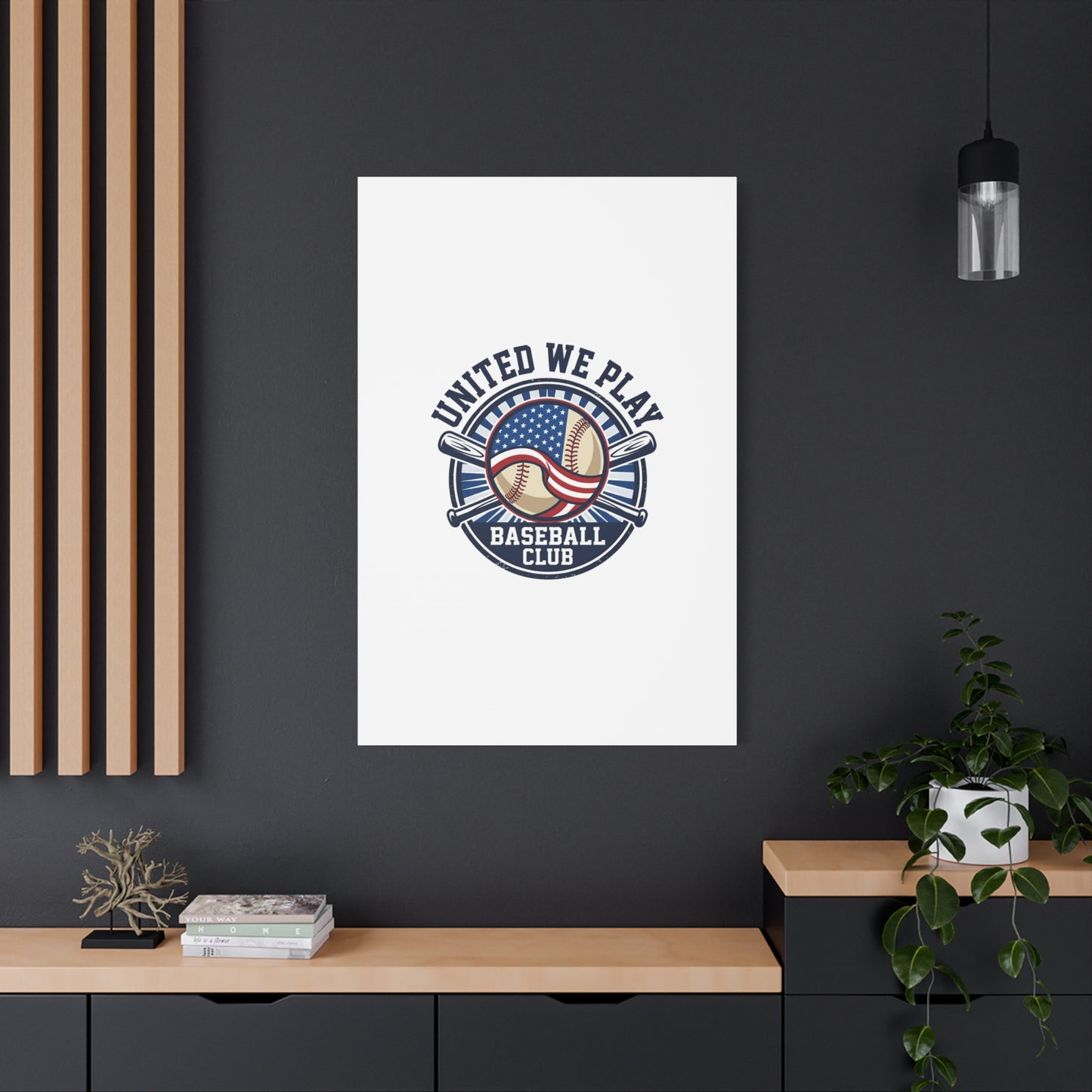 United We Play Baseball Club Canvas | Patriotic Baseball Graphic, Vintage Ballpark Aesthetic