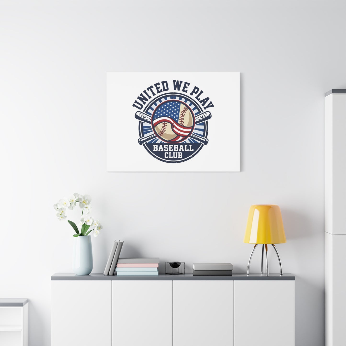 United We Play Baseball Club Canvas | Patriotic Baseball Graphic, Vintage Ballpark Aesthetic