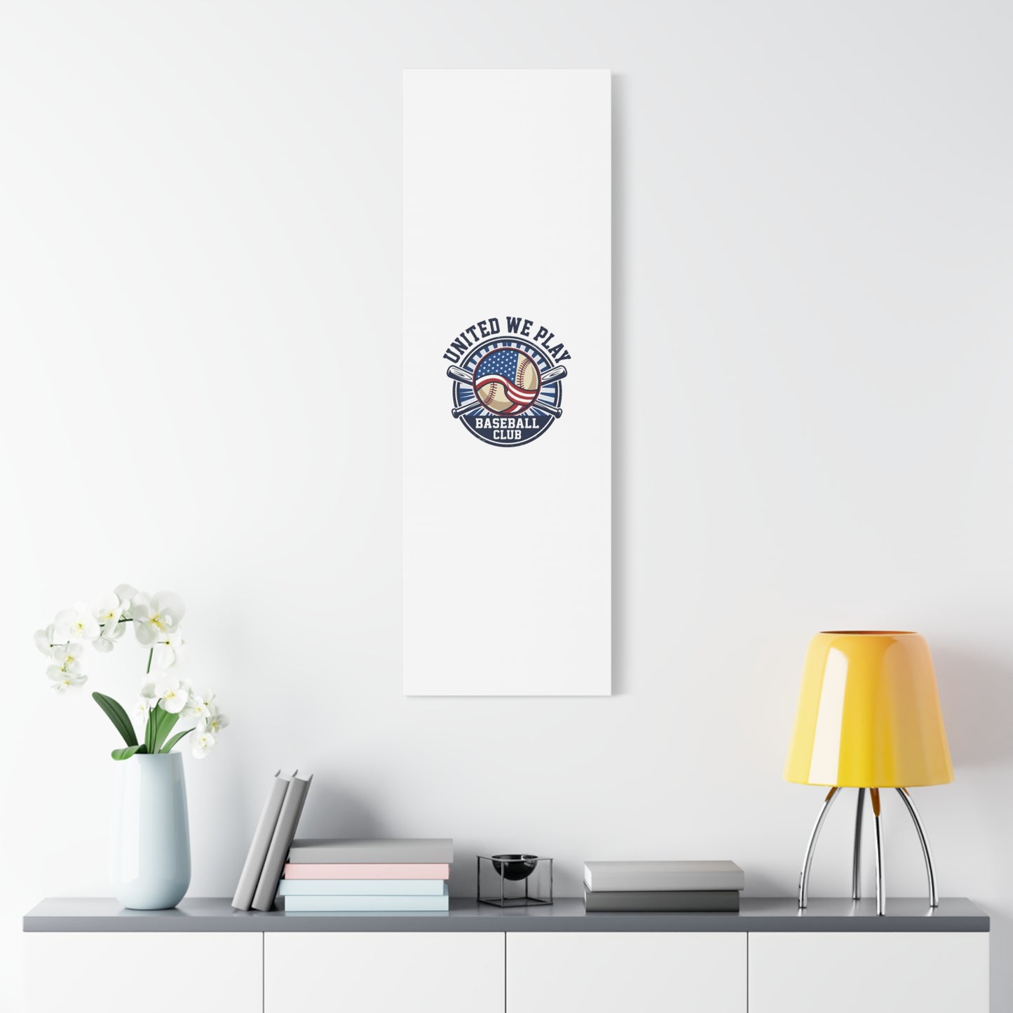 United We Play Baseball Club Canvas | Patriotic Baseball Graphic, Vintage Ballpark Aesthetic