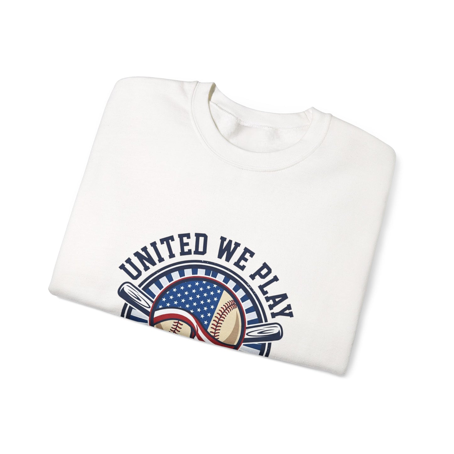 United We Play Baseball Club Sweatshirt | patriotic baseball graphic, vintage ballpark aesthetic
