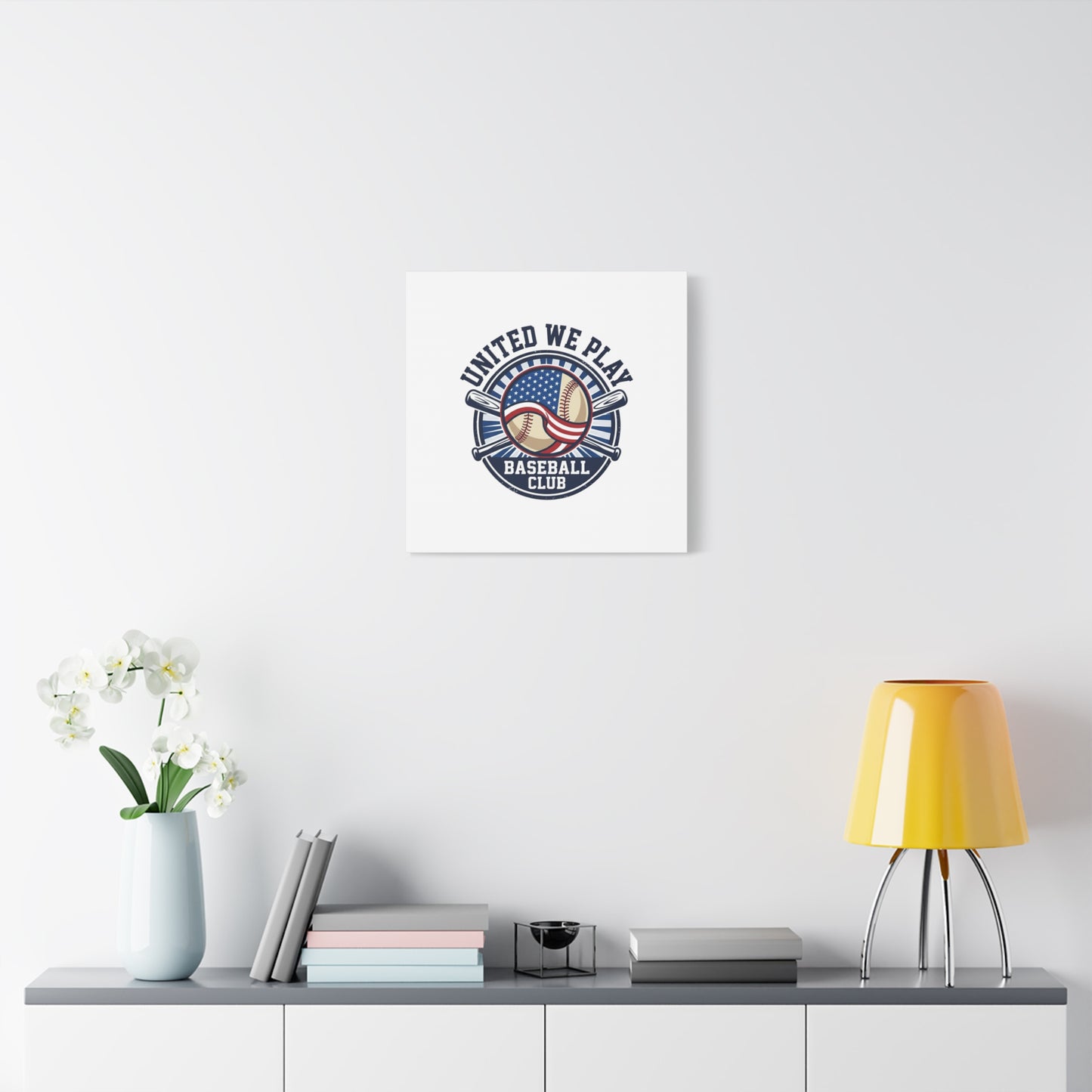 United We Play Baseball Club Canvas | Patriotic Baseball Graphic, Vintage Ballpark Aesthetic